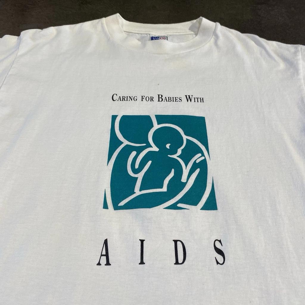 Vintage 90s Caring for Babies With AIDS T Shirt White L 80s 2000s Art Humor