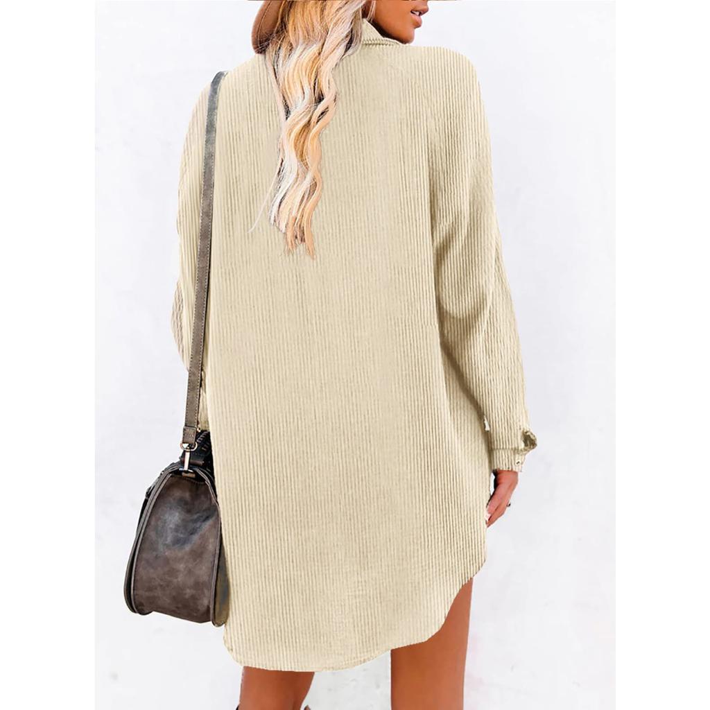 Весенне-осенняя женская рубашка, повседневная вельветовая длинная рубашка большого размера с длинными рукавами и пуговицами