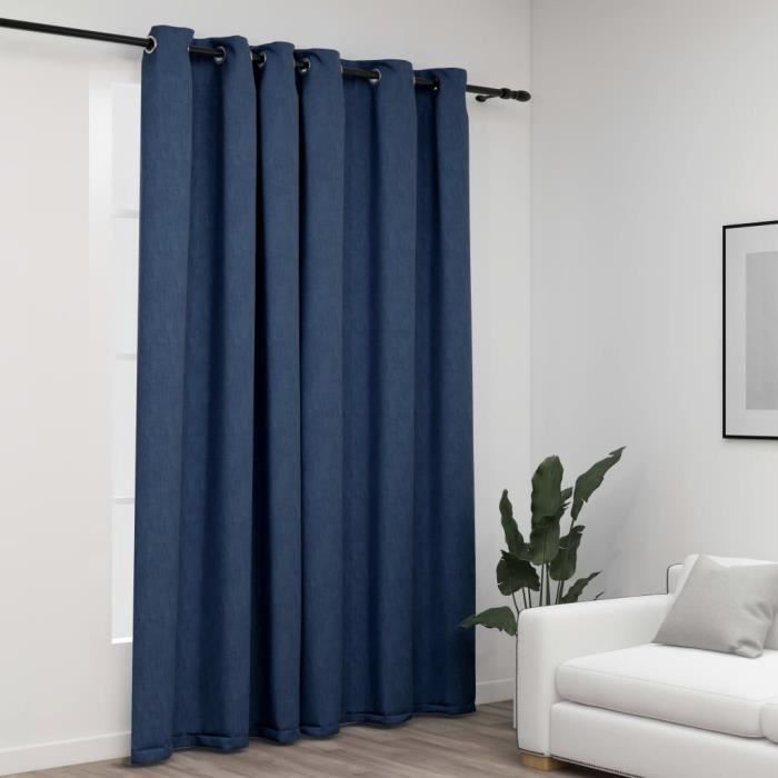 VidaXL Blackout Curtain Linen Look with Eyelets Blue 290x245 Cm