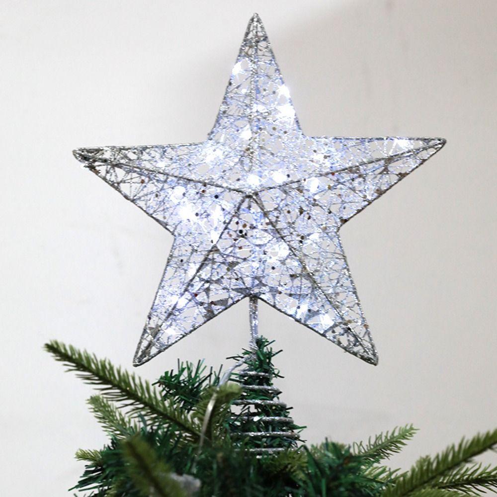Пятиконечная звезда, световой реквизит, блестящая подсветка, верхушка для елки, креативная светодиодная верхушка для рождественской елки
