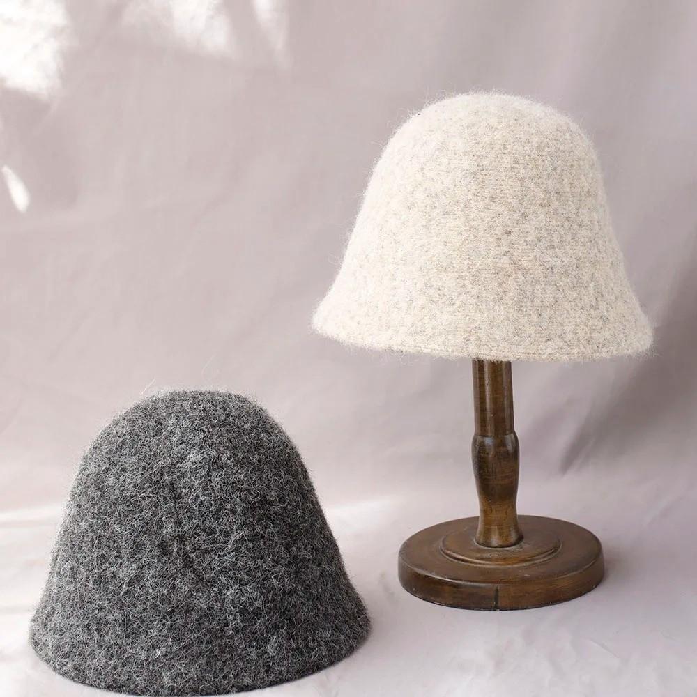 Versatile Vintage Bucket Hat Warm Korean Style Fisherman Cap Foldable Classic Wool Hat for Women