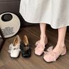 Thick Heel Light Mouth Single Shoes Female French Word with Mary Jane Shoes Bow with Skirt Fairy Style Small Leather Shoes