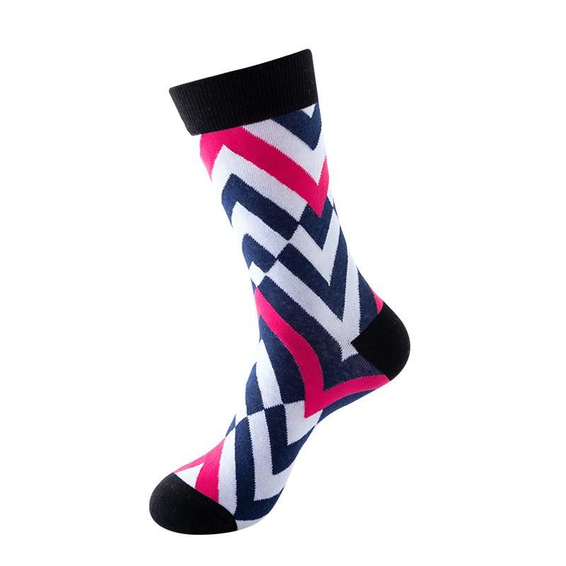 Geometric Cotton Crew Socks Men Women Breathable Anti-Odor High-Cut Casual