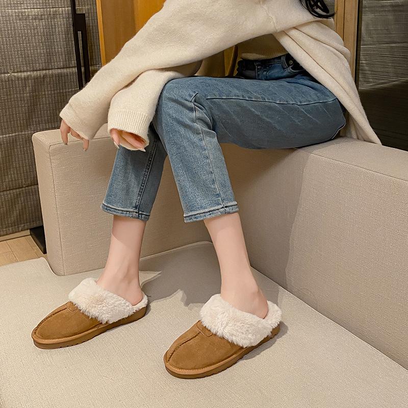 Weiwei girl 2913-1 плюшевые пушистые тапочки на толстой подошве женские кожаные зимние сапоги одна педаль снаружи хлопковая обувь женская