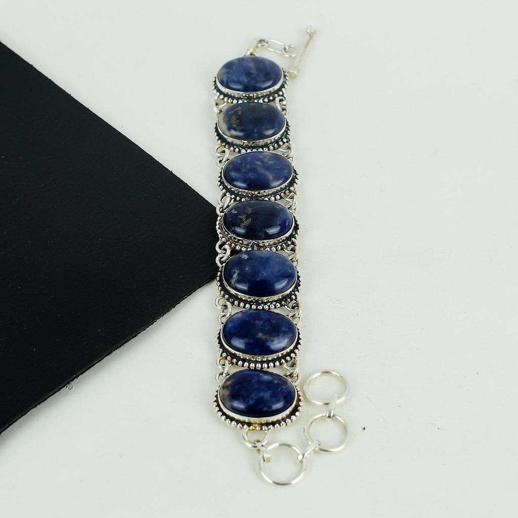 Amzing Sodalite Gemstone Handmade 925 Sterling Silver Bracelet, Sodalite Bracelet For Wife , Unisex Bracelet, Party Wear Gift