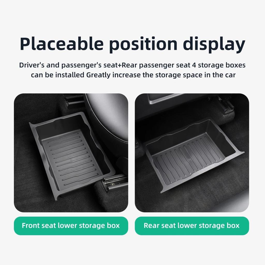 LUCKEASY For Tesla Model Y 2017-2023 Under Seat Storage Box Organizer Drawer Holder TPE Storage Lower Box Car Accessories