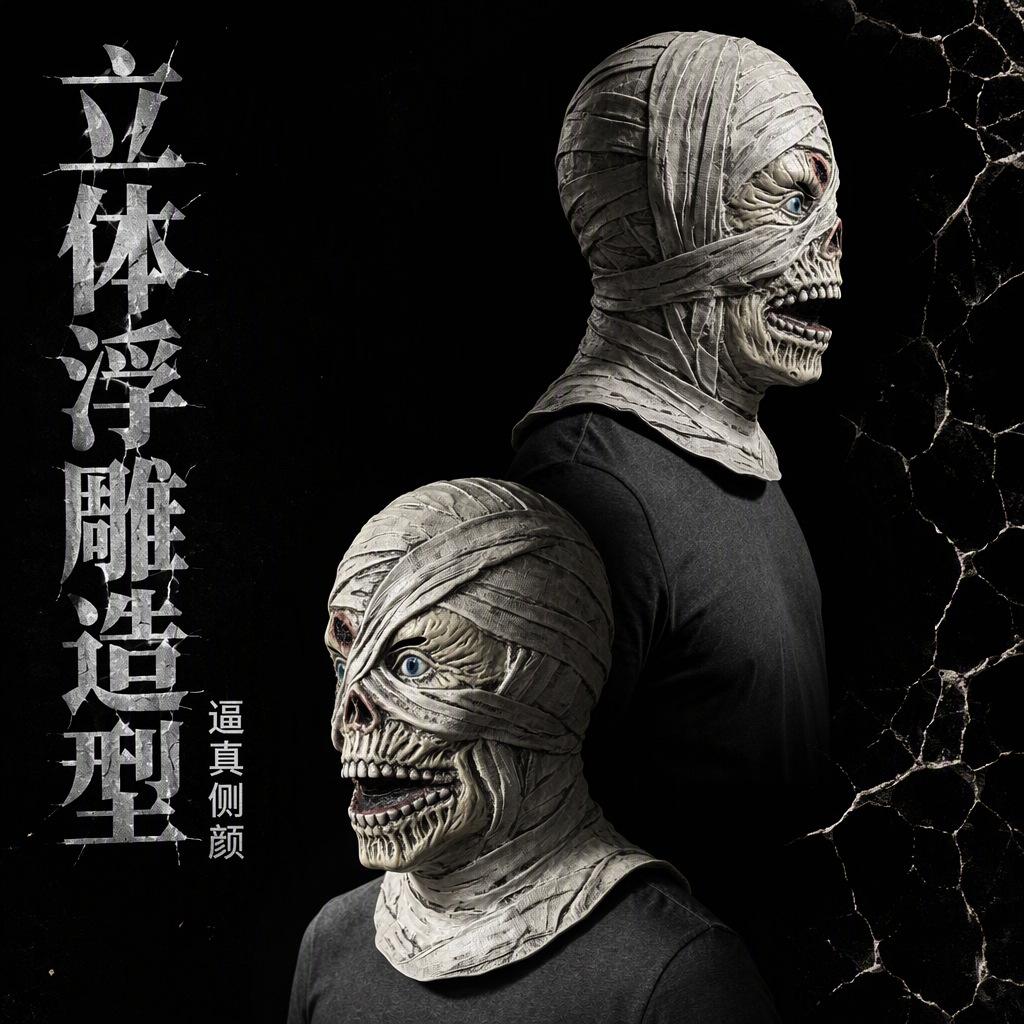 Halloween Horror Mummy Long Latex Skull Ghost Face Mask for Pranks Film and television cos Masquerade props