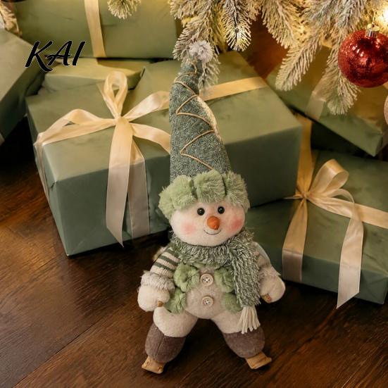Plush Snowman Elk Dolls for Home Decor Green Christmas Figurines, Skiing Reindeer Stuffed Doll, Fabric Holiday Tabletop Ornaments Office Xmas