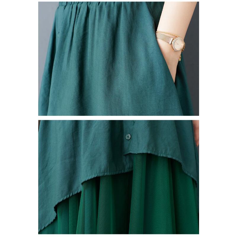 DIMANAF 2025 Весна Лето Плюс Размер Женские Новые Юбки Винтажные Эластичные Кружевные Асимметричные Юбки Свободные Высокая Талия