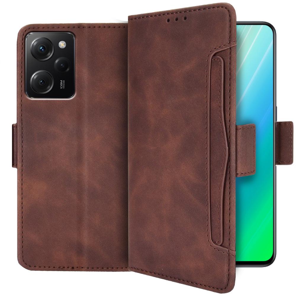 Flip Case for Xiaomi Poco X5 Pro 5G, Card Slot, Brown