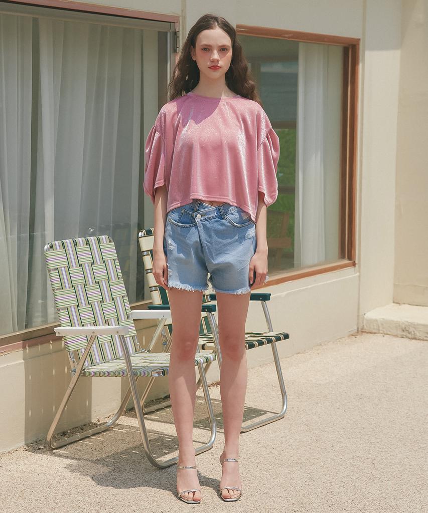 UNKNOWN PLANET Up-232 Asymmetrical Denim Shorts Light Blue