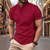 Men's short-sleeved polo shirt with a stand-up collar and waffle henley neckline