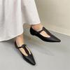 Retro Pointed Toe Buckle Strap Flats Genuine Leather Soft Sole Versatile Women's Shoes