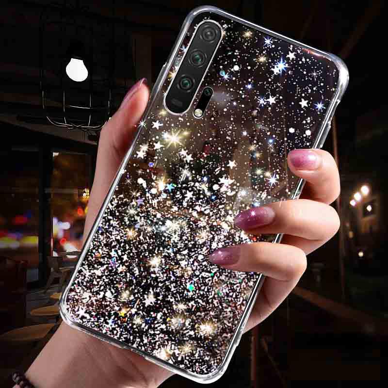 Transparent Girls Star Glitter Case For Samsung iPhone Huawei Honor Xiaomi Poco Redmi OPPO VIVO