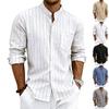 American Style Spring Summer Linen Striped Loose Casual Stand Collar Long Sleeve Pockets Men S Shirt