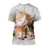 Модные повседневные детские футболки с круглым вырезом и 3D-принтом кошки для девочек - Мягкая полиэстеровая ткань средней эластичности, летняя одежда свободного кроя