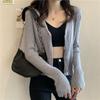 Women Autumn V Neck Long Sleeve Solid Color Cropped Single Breasted Sweater Slim Cardigan Knitwear