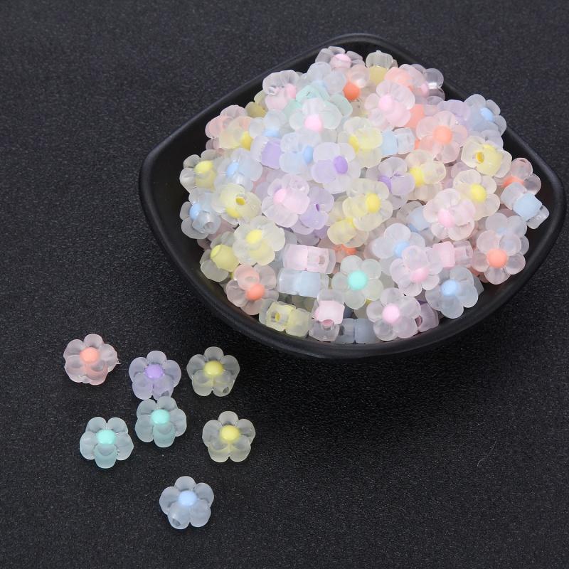 100pcs 12mm Sunflower Acrylic Beads Matte Transparent Mixed Color Spacer Loose Beads DIY Bracelets Necklace Jewelry Accessories