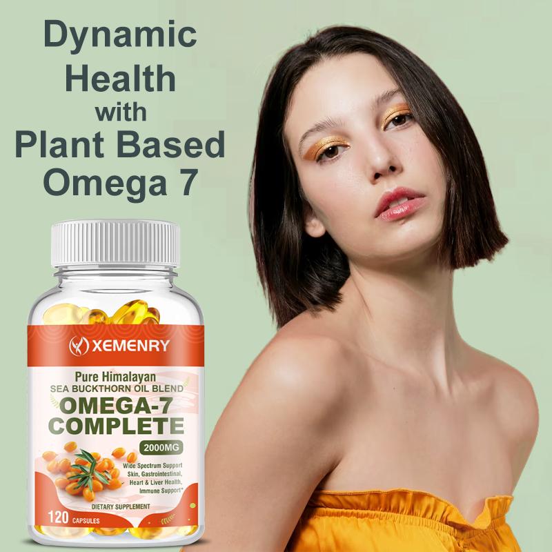 XEMENRY Organic Sea Buckthorn Seed Oil Capsules, beneficial for gut and heart health, 2000 mg per serving, suitable for adults.