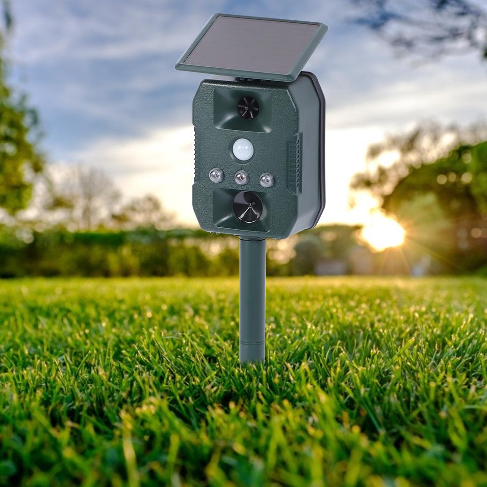 Outdoor Solar Power Animal Repellent Garden Ultrasonic Infrared Induction Bird Mouse Dog Repeller