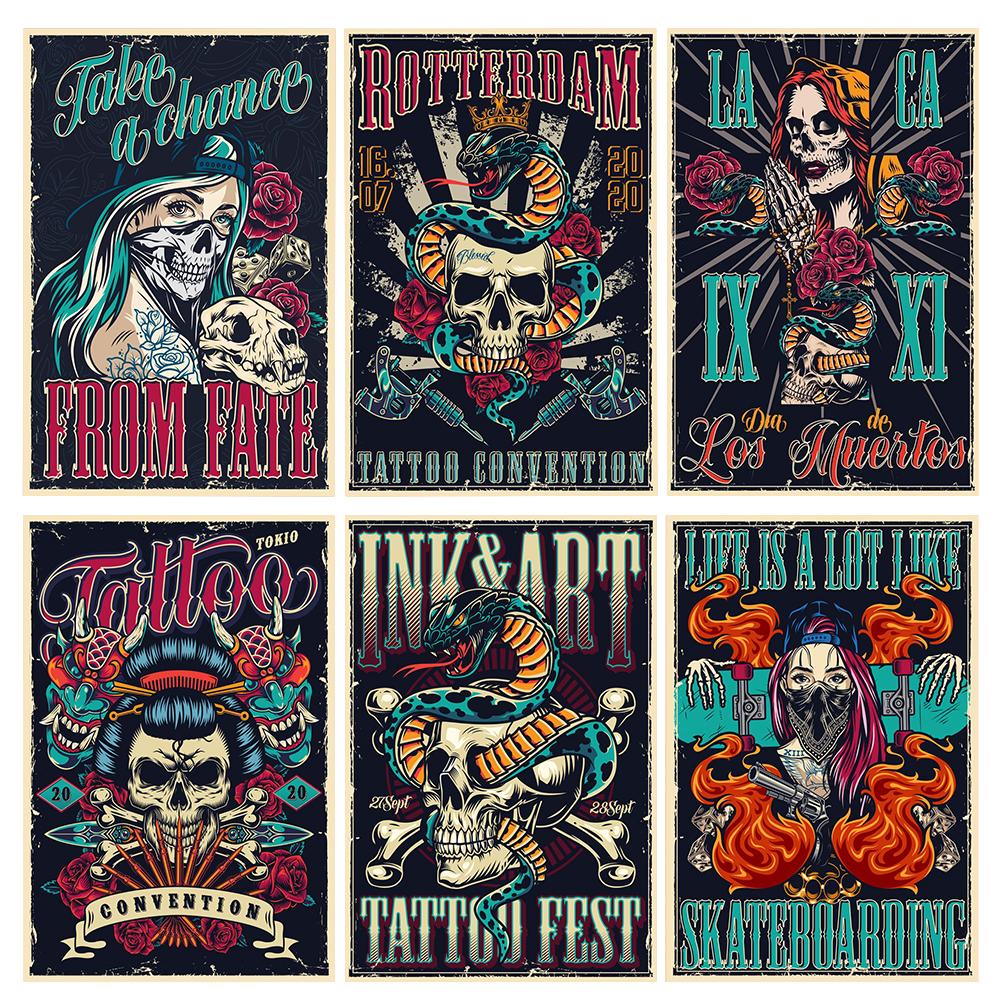 Студия винтажной татуировки, металлическая жестяная вывеска, красивая девушка, металлическая табличка, татуировка красивая девушка, ретро-декор стен, декор комнаты, WY36