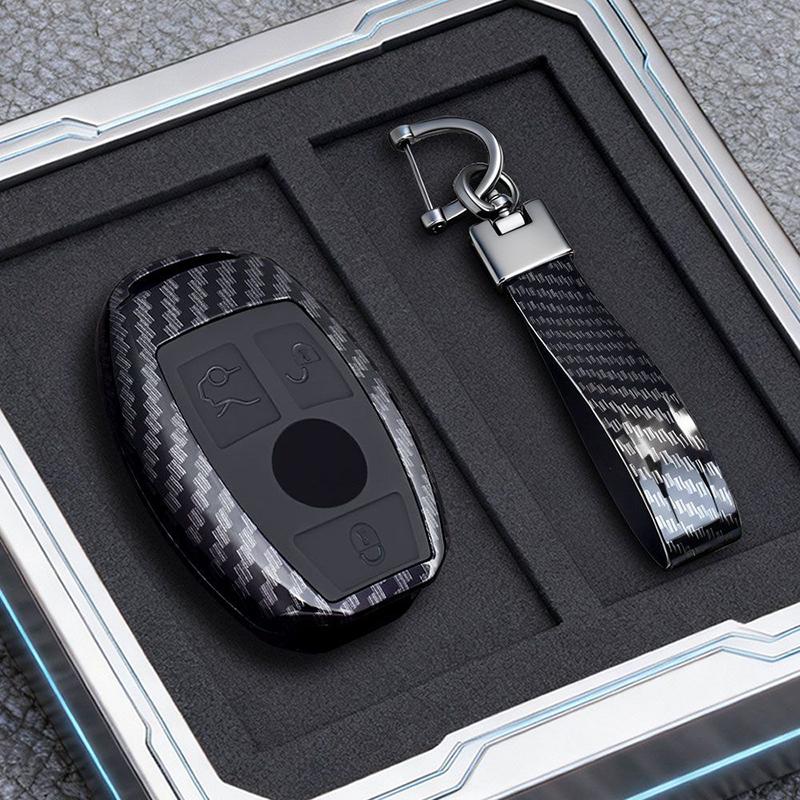 ABS Carbon Fiber Style for Mercedes A B C S Class AMG GLA CLA GLC W176 W221 W204 W205 Remote Car Key Case Cover Keychain