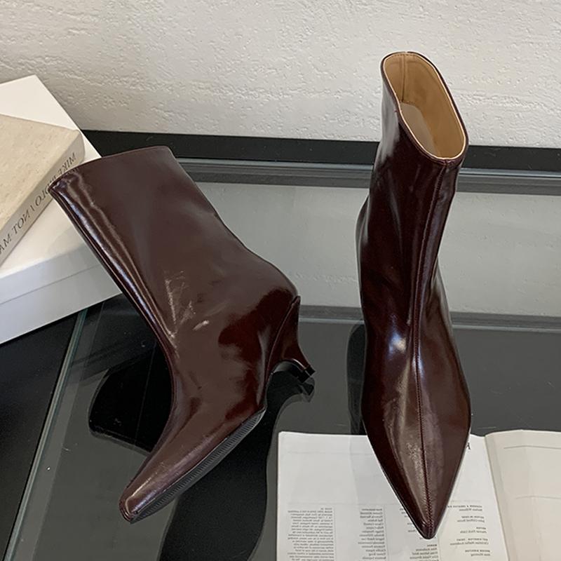 Eilyken Зимние новые модные короткие ботильоны женские с острым носком элегантные тонкие туфли на низком каблуке женские туфли-лодочки