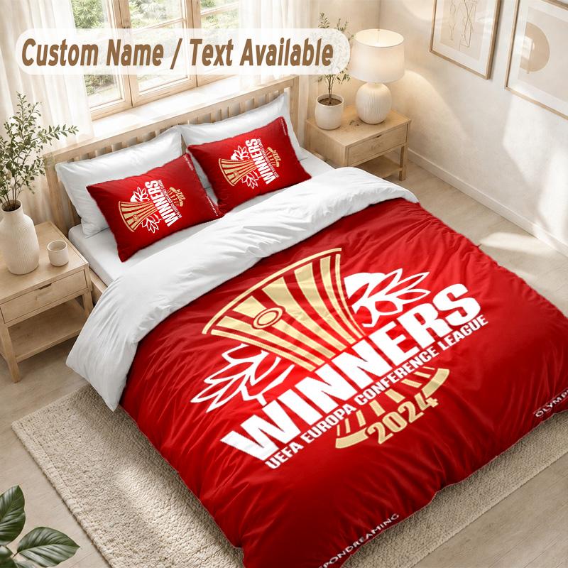 Olympiacos Bedding Set, 1 Duvet Cover & 2 Pillowcases Soft Comfortable Bedroom Home Textile Decor