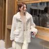 Autumn and Winter New Women's Cow Horn Button Fur Integrated Coat  Wind Resistant and Warm  Lamb Fur Thickened  Imitation Fur Sweet