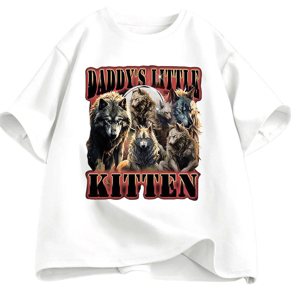 Daddys Little Kitten Funny Wolf Meme Tshirt for Mens Casual Fashion Harajuku Oversized Pure Cotton Tshirt for Mens Tshirt