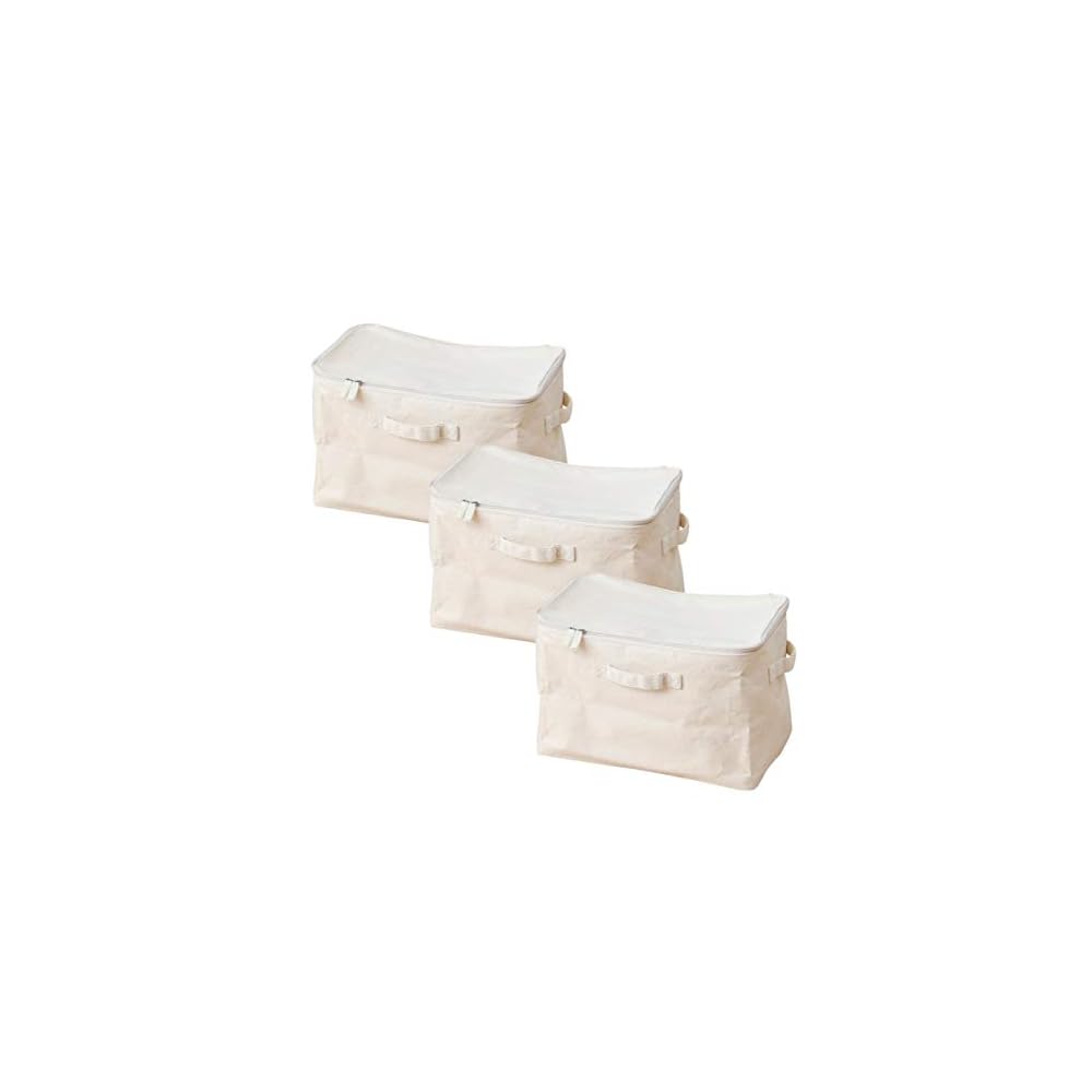 YAMAZEN Storage Box with Lid, Set of 3, Compatible with Color Boxes, Wipeable Interior, Foldable,