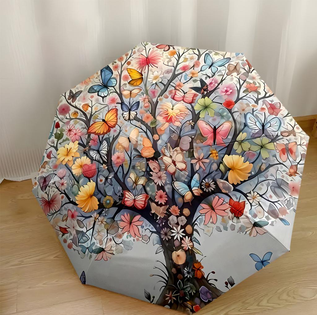 Colorful Tree Of Life Outdoor Automatic Umbrella Compact 8-Rib Lightweight Lightweight Travel Essential Fashion Lovers Perfect Gift for Women/Men