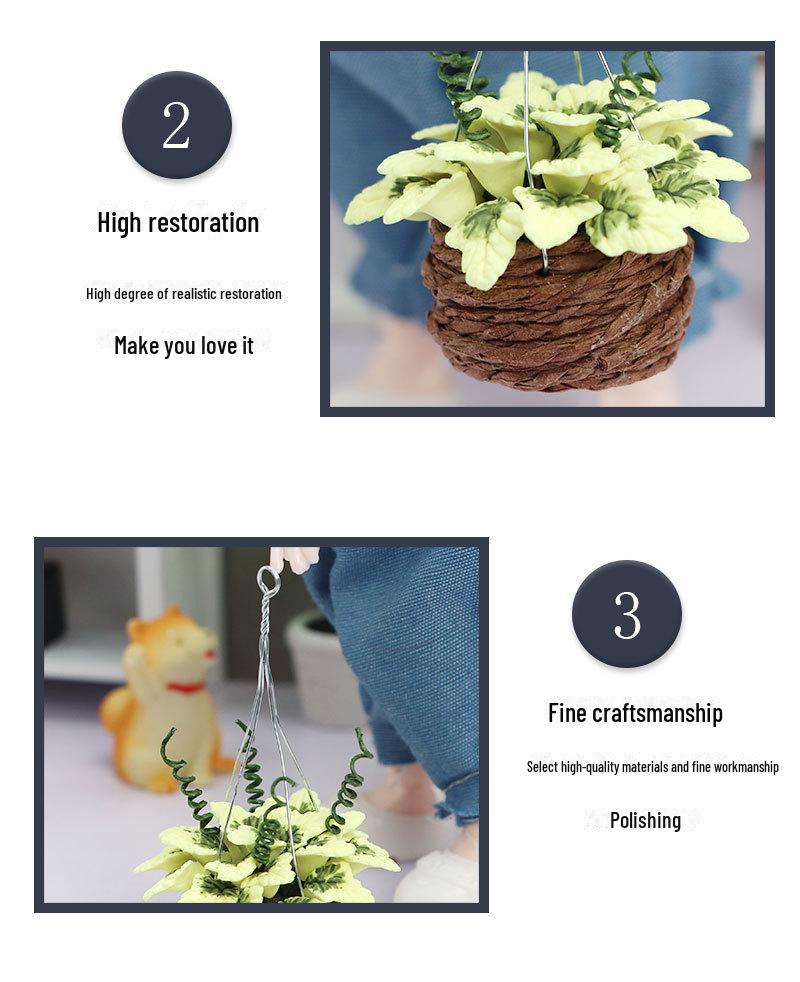 1:12 мини-аксессуаров для кукольного домика — подвесная цветочная корзина с поделками из желтого клена из смолы.