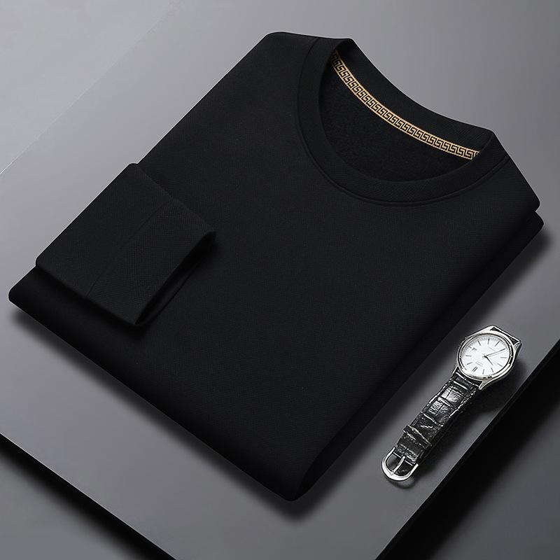 Осенне-зимний бархатный утолщенный свитер с круглым вырезом мужской Ананасовая клетка Однотонная теплая футболка Повседневная универсальная футболка-бадлон