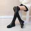 2025 Autumn/Winter Women's Genuine Leather Thigh-High Boots - Korean Style, Warm, Flat Heel, Over-the-Knee Slimming Design