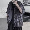 Женская блузка в стиле Харадзюку, рубашка оверсайз в корейском стиле, черные крутые шифоновые топы на пуговицах с короткими рукавами, альтернативная модная одежда