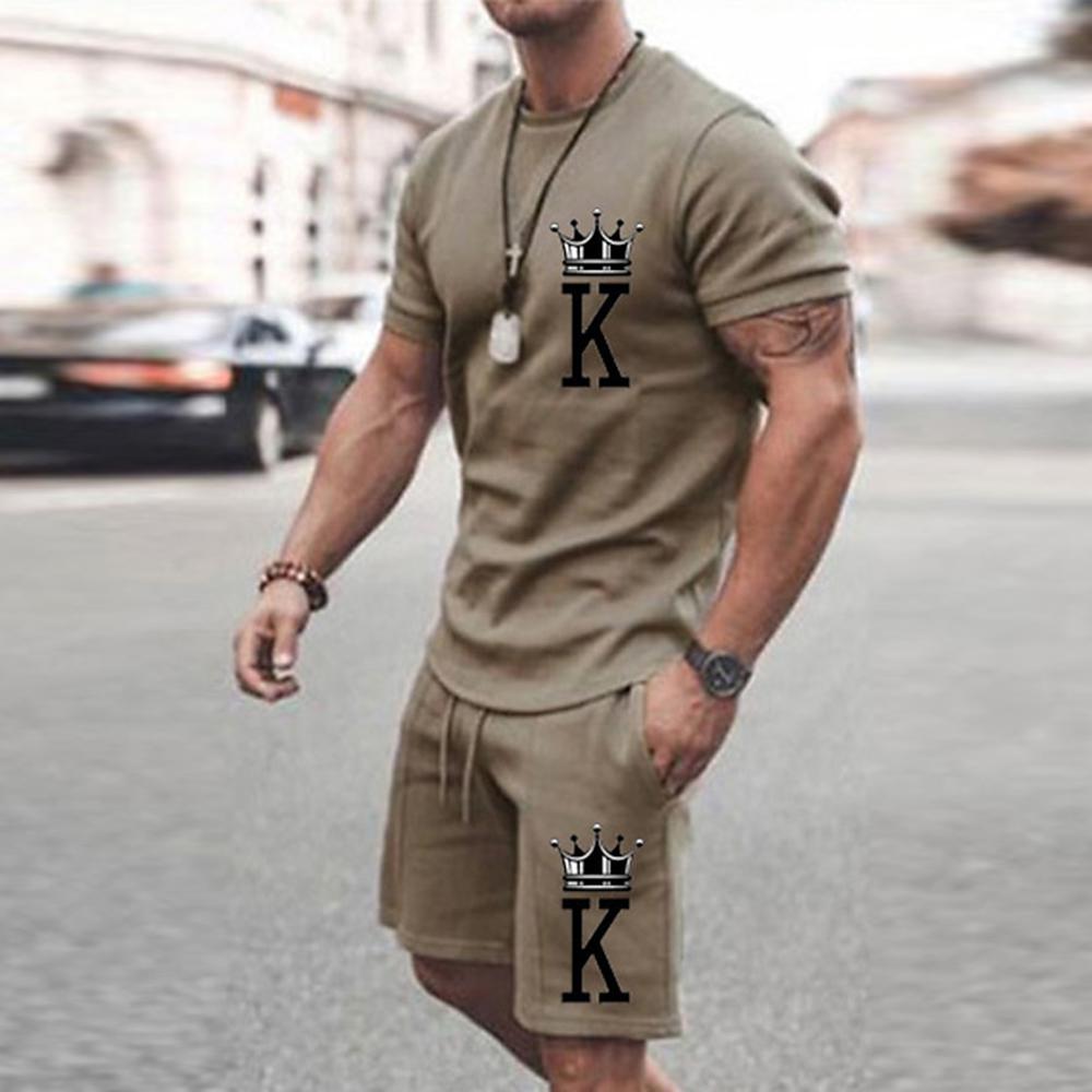 Men's Summer Leisure Sports Running Set Oversized Men's Refreshing Top Y2K Style Printed 3D Poker Pattern Fashion Set