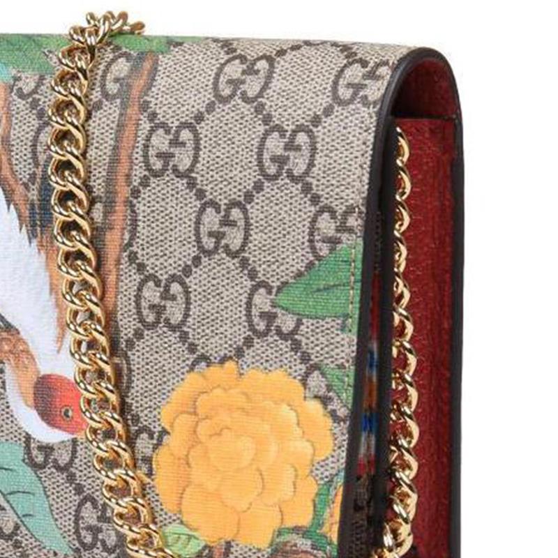 Gucci Винтажный логотип Цветочный узор с птицами Холст и кожаная сумка через плечо Женская сумка через плечо Эбеновое дерево 424891-K0I2G-8691