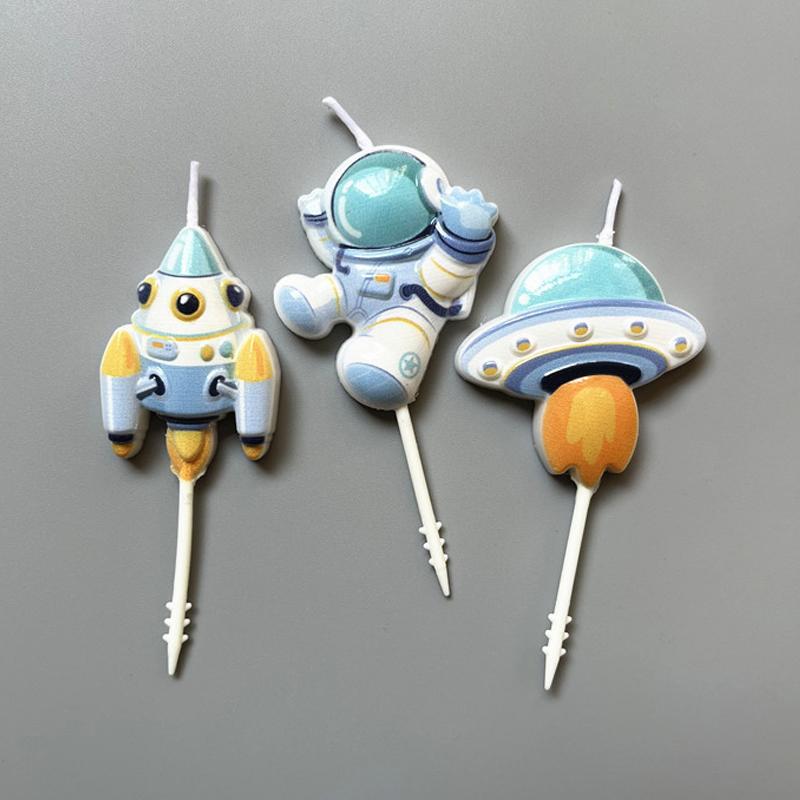 Ребенок С Днем Рождения Вечеринка Астронавт Ракета НЛО Торт Свеча Для Вселенной Космос Тема Украшения для Дня Рождения