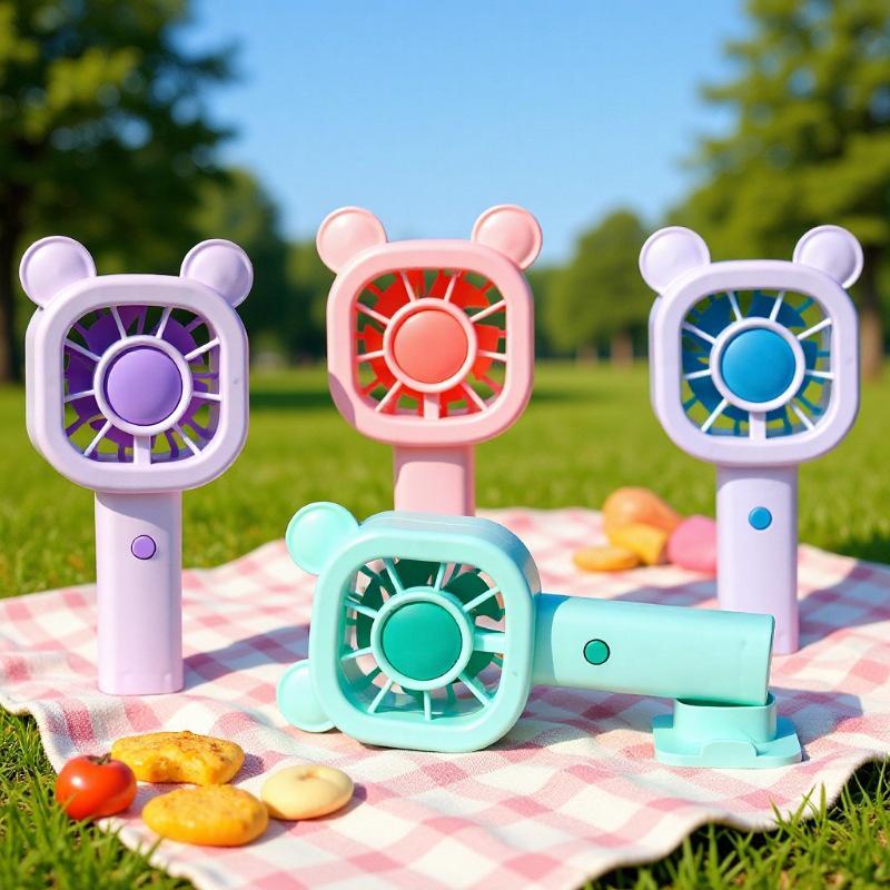 Mini Handheld Cartoon Bear Crown USB Rechargeable Fan - Three-Speed Portable Pocket Fan for Summer Outdoor Use