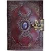 Leather Journal Handmade Third Eye Stone Celtic Triple Moon Embossed Vintage Look Daily Notepad Unlined Page Writing Notebook