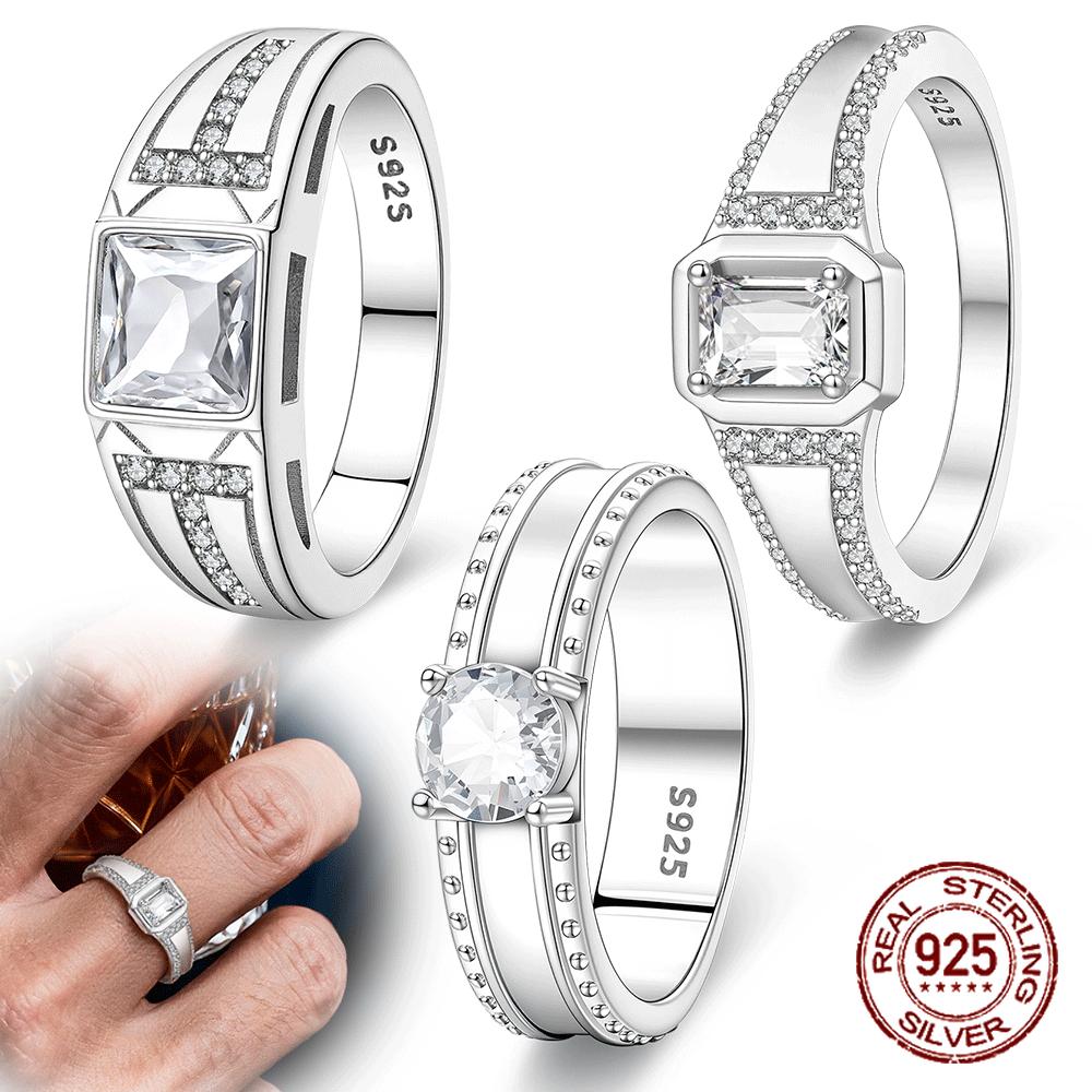 Men‘s Square Diamond Geometric Design Ring New Original Design 100% Sterling Silver 925 Suitable for Anniversaries and Wear