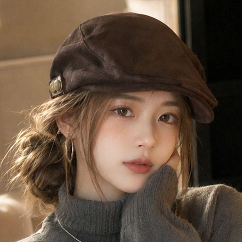 Warm Suede Beret Hats Slim Face Painter Beret Premium Beret Cap Street Trend