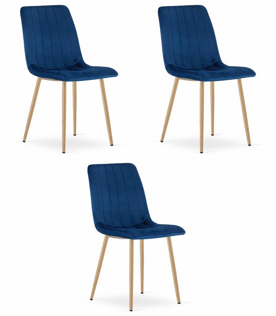 LAVA chair - navy blue velvet / wood-colored legs x 3