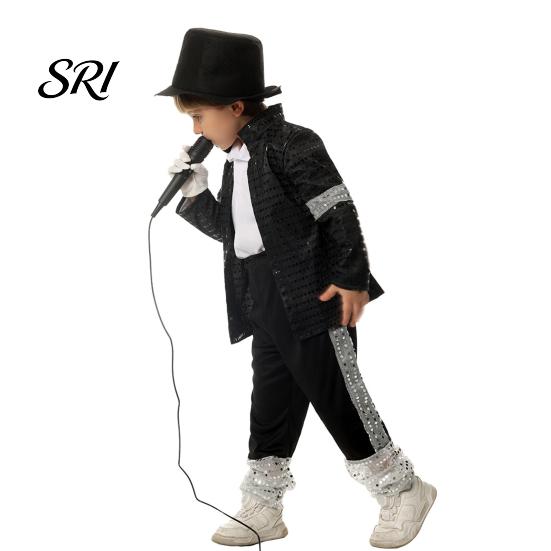 Reflective Sequin Jacket Kids Musician Halloween Costume Set for Kids, Black Jacket, Trousers, Hat, Gloves, Star 80s 90s Retro Stage Outfits