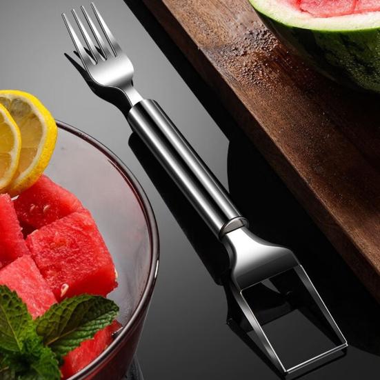 Watermelon Cutter Fork Stainless Steel Fruit Fork Slicer Melon Cube Cutting Tools for Kitchen Camping