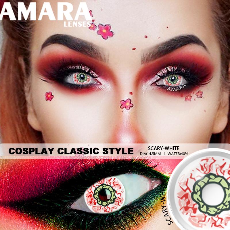 AMARA Crazy Halloween Color Contact Lens For Eyes Anime Cosplay Color Lens Blue Pink Lens Beauty Pupils Yearly Use