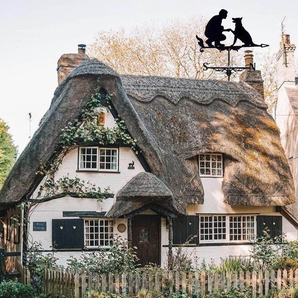 Metal Weather Vane Ornaments Suitable for Gardens Roofs Man and Dog Designs Iron Construction Wind Direction Indicators