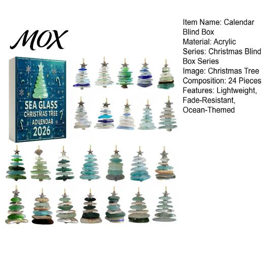 Coastal Theme Christmas Ornaments 2026 Sea Glass Style Countdown Calendar Blind Box, 24Pcs Acrylic Flat Pendant Set Tree Hanging Ornaments,