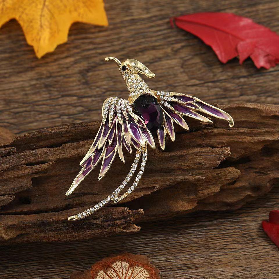 Elegant Phoenix Brooch with Rhinestones and Enamel - Colorful Long-tailed Pin Accessory